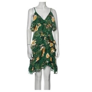 Alice + Olivia Silk Floral Ruffle Dress Green Size 6 Layered Mini